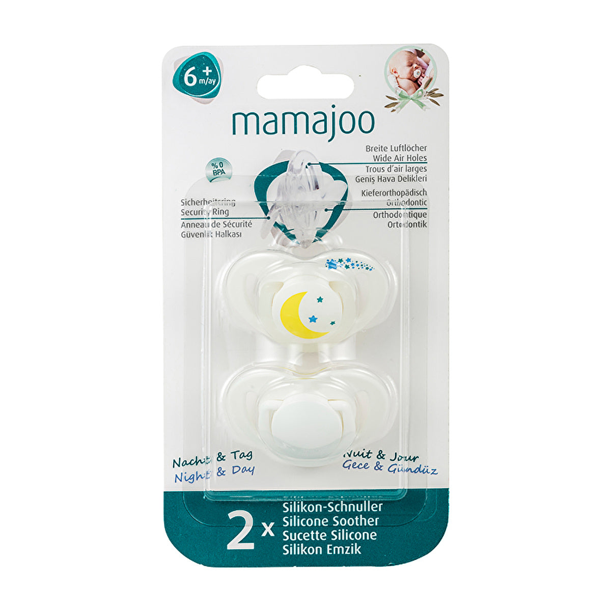 Mamajoo Orthodontic Pacifier Night & Day 6+ Months | BPA-Free - Image #3