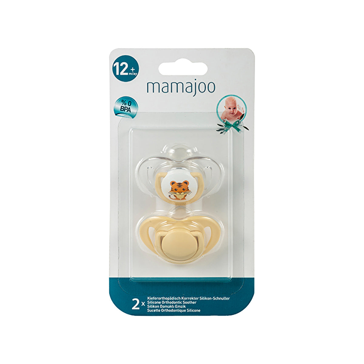 Mamajoo Orthodontic Pacifier - Tiger & Ecru | BPA-Free | 12+ Months - Image #1