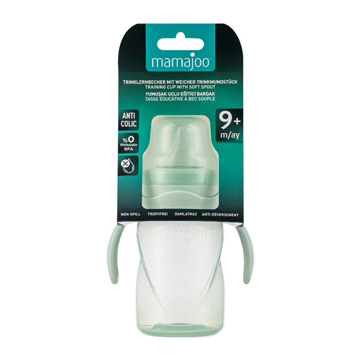 Mamajoo Non-Spill Training Cup Powder Green 9oz - Anti-Colic Spout | BPA-Free