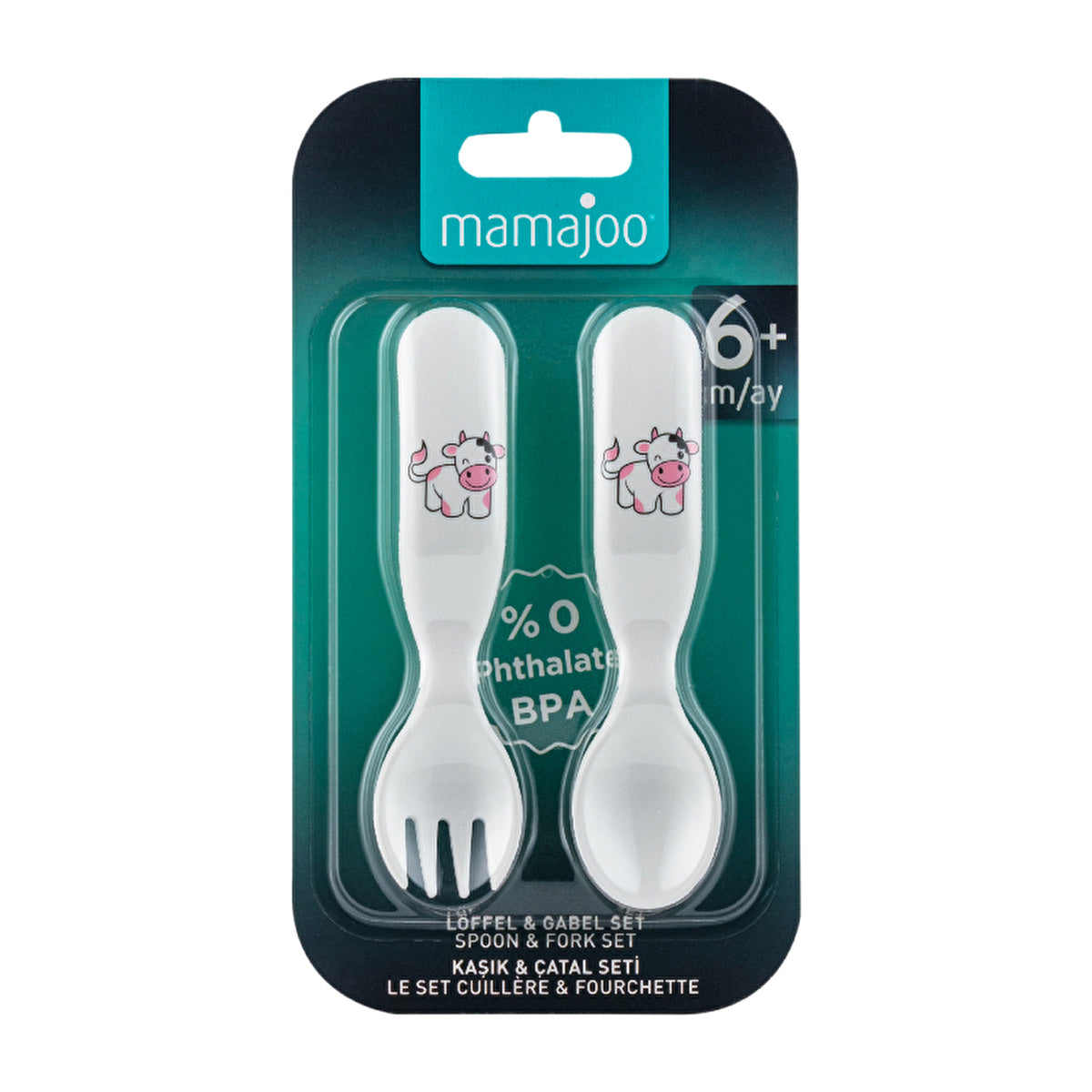 Mamajoo Spoon & Fork Set - Cow Pattern | BPA-Free | 6+ Months