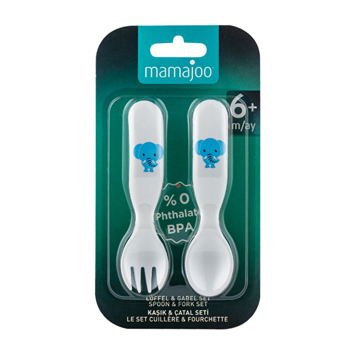 Mamajoo Baby Spoon and Fork Set - Elephant Pattern | Ages 6+ Months