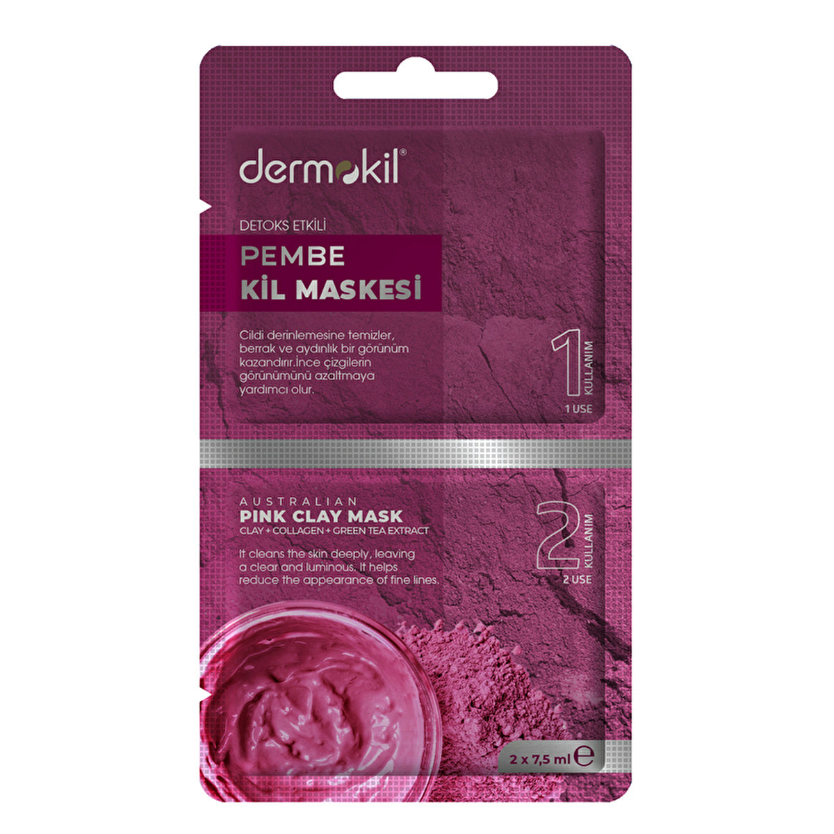 Detox Pink Clay Face Mask 15ml - Deep Cleansing | Dermokil