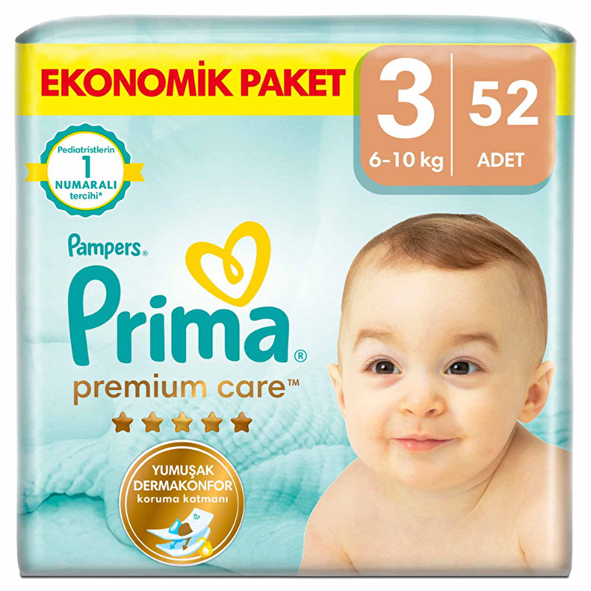 Prima Pampers Premium Care Size 3 Diapers - 52 Count | Jumbo Pack