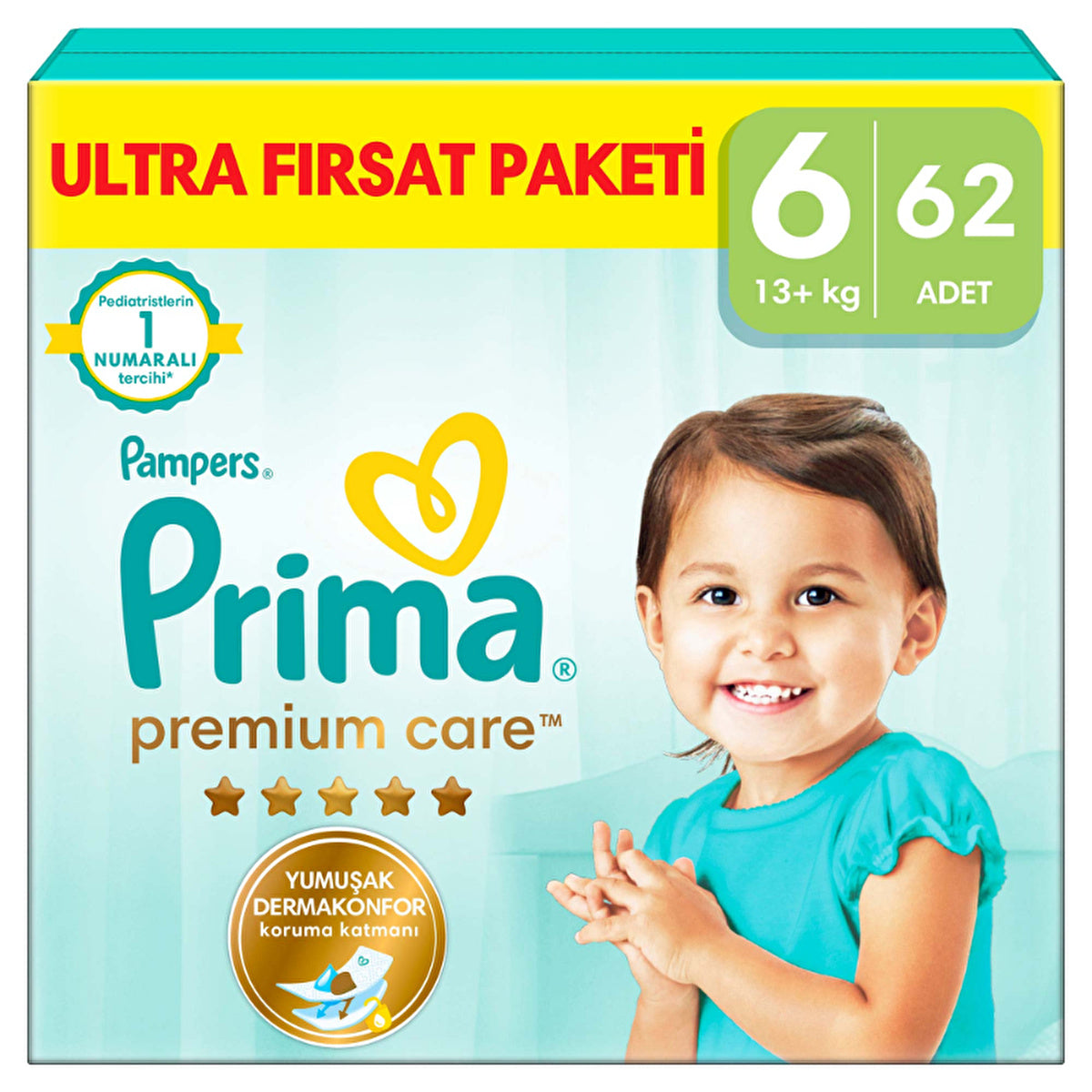 Prima Premium Care Diapers Size 6 - 62 Count | Ultra Soft Protection