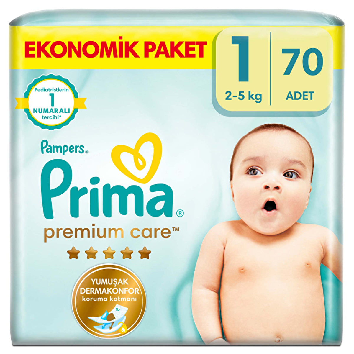 Prima Pampers Premium Care Diapers Size 1 - 70 Count | Newborn