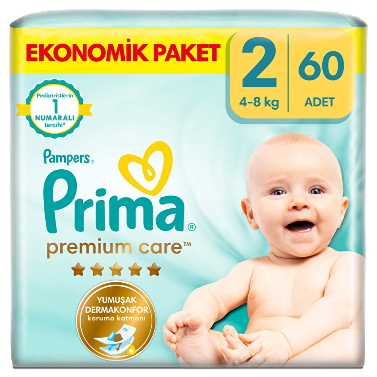 Prima Pampers Premium Care Baby Diapers Size 2 - 60 Count | Economic Pack