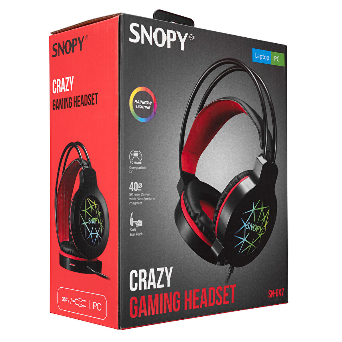 Snopy Black LED Gaming Headset SN-GX7 CRAZY - USB Microphone