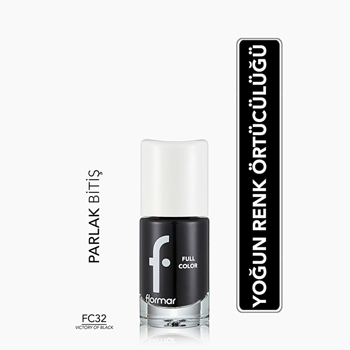 Flormar Full Color Extra Pigmented Nail Polish FC32 Victory Of Black - Glossy Black | Long-Lasting - Image #3