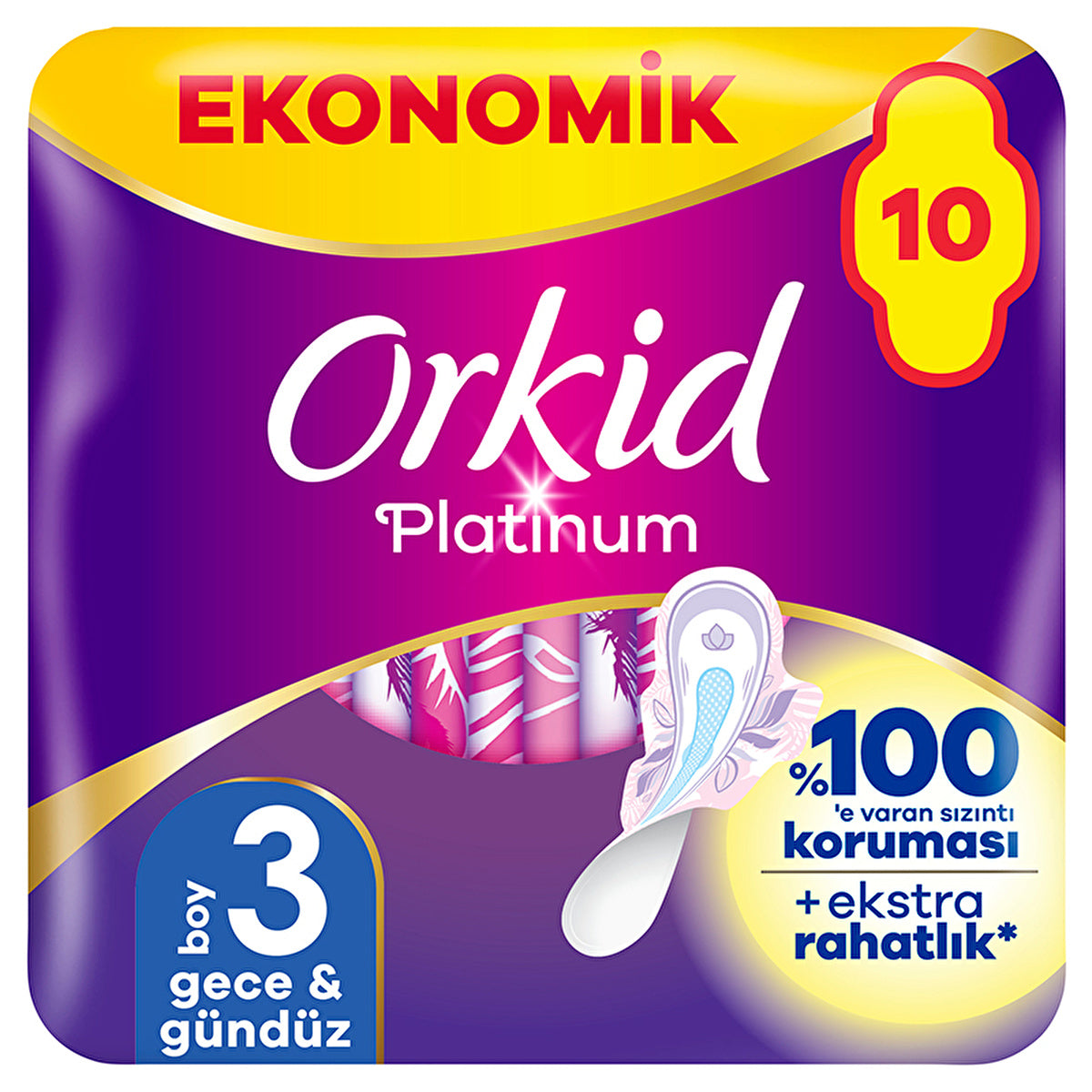 Orkid Platinum Night Pads Size 3 - Ultra Soft 10 Count | Feminine Hygiene - Image #1