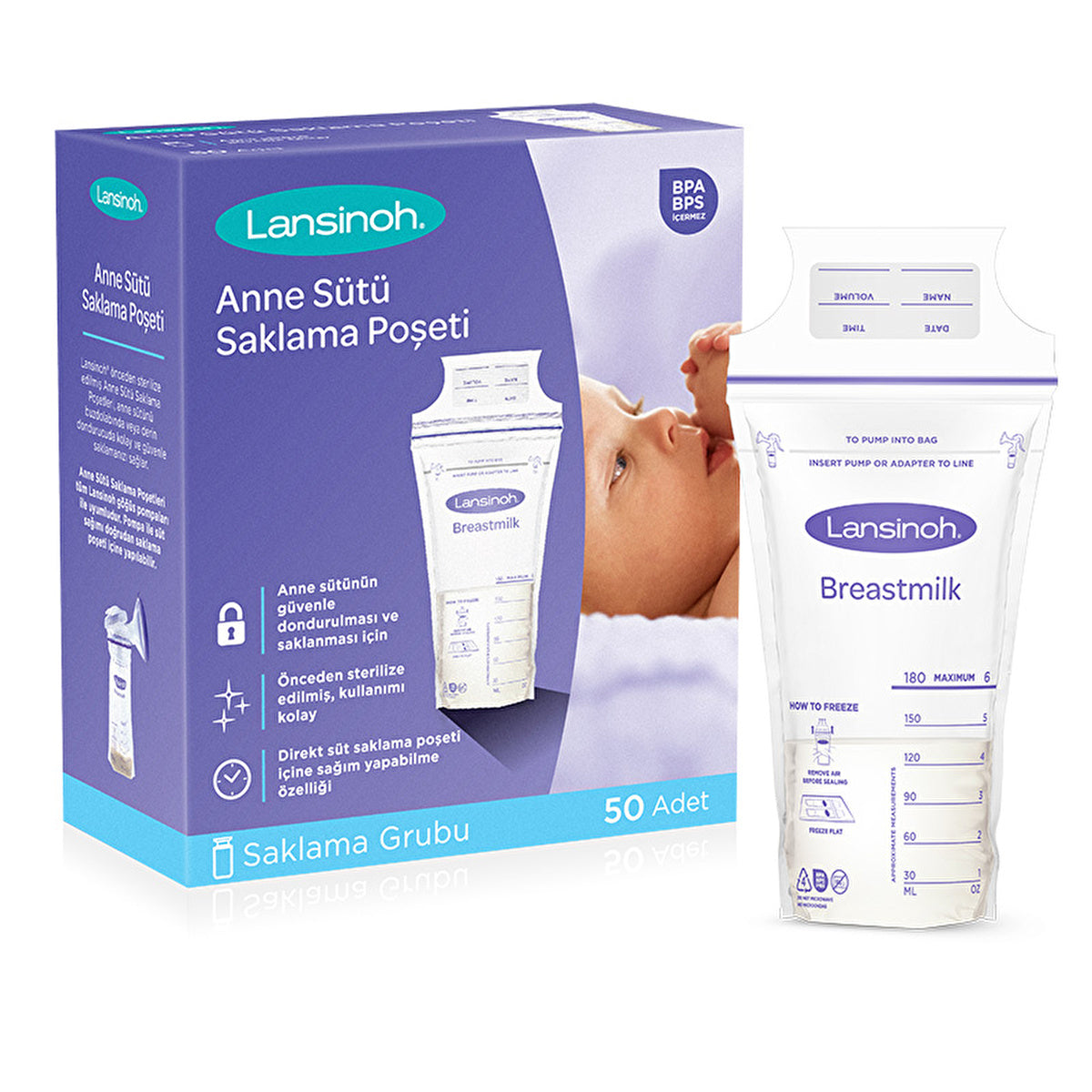 Lansinoh Breast Milk Storage Bags 50 Count - Leak-Resistant Design | BPA-Free