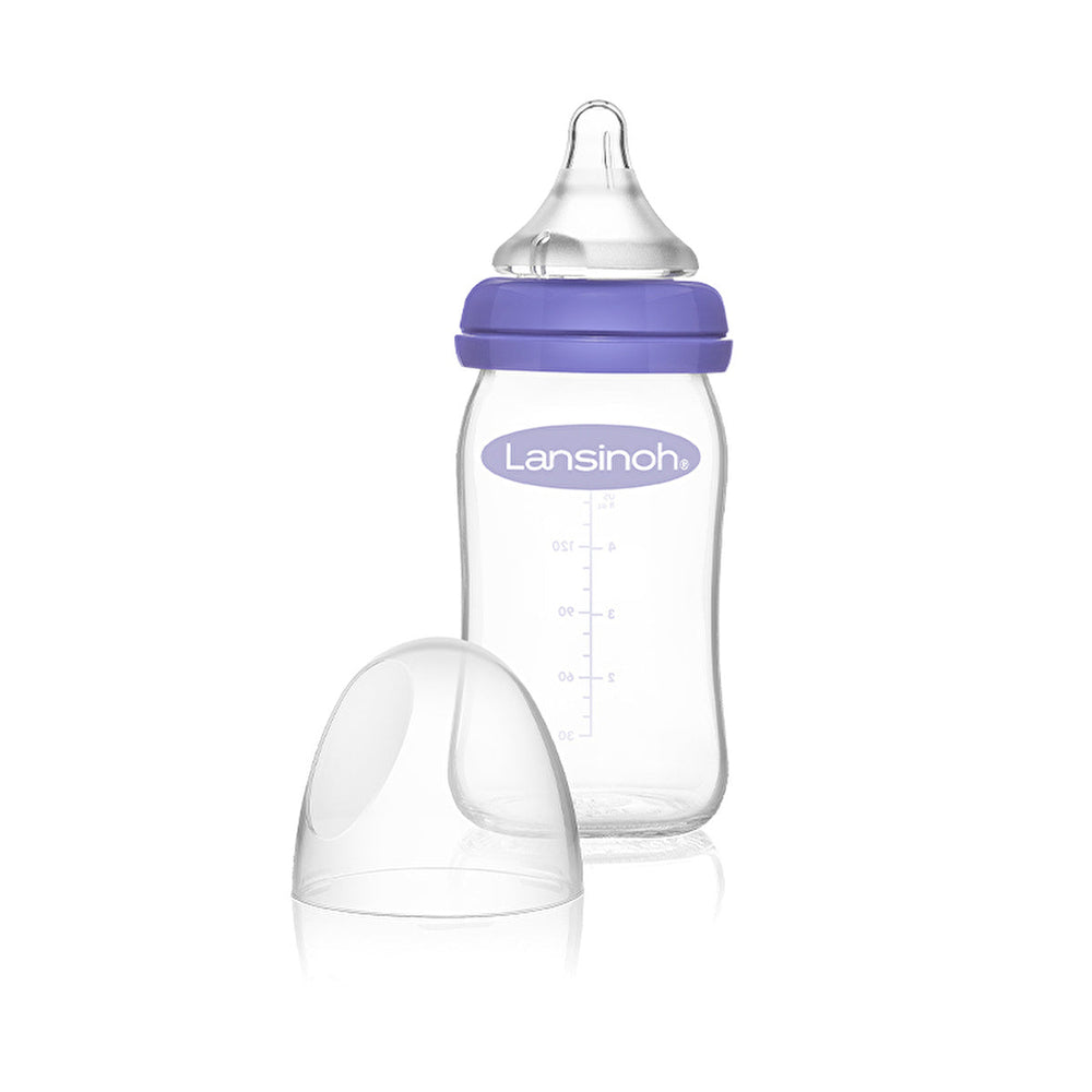 Lansinoh Glass Feeding Bottle 160ml + NaturalWave Bottle Teat Slow Flow - image 4