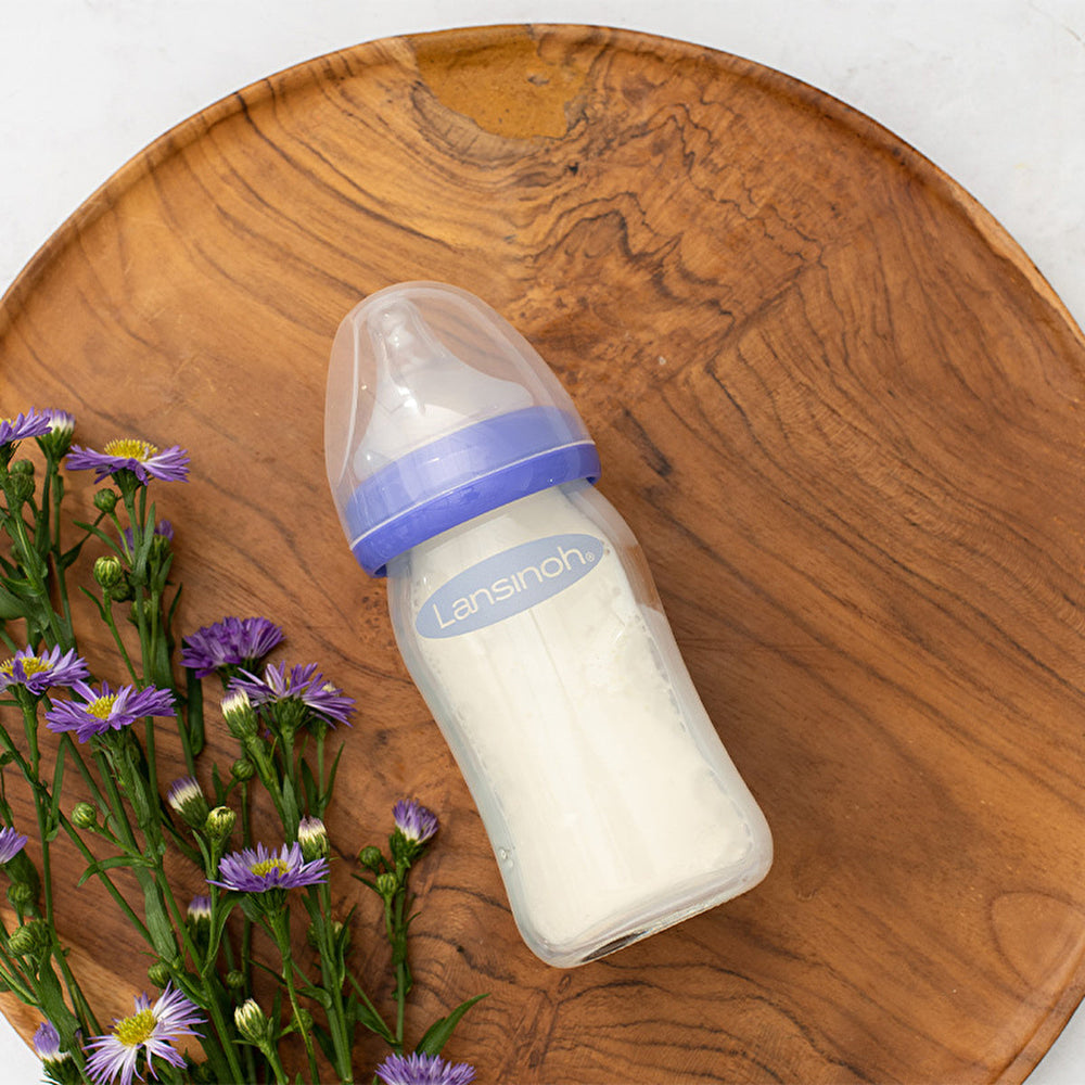 Lansinoh Glass Feeding Bottle 160ml + NaturalWave Bottle Teat Slow Flow - image 2
