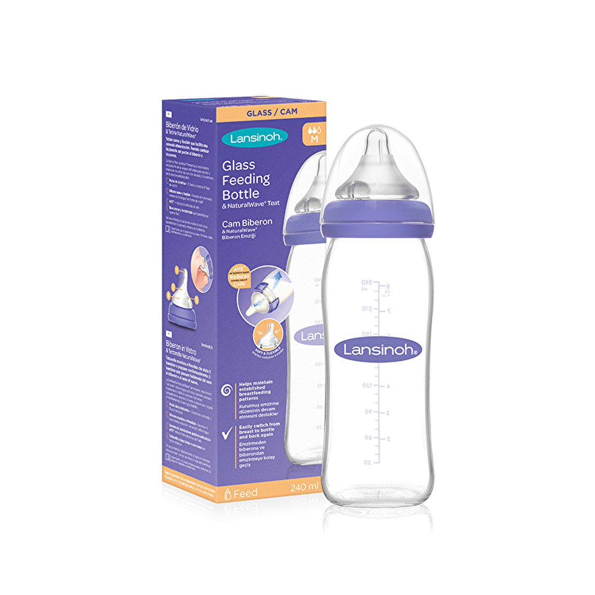 Lansinoh Glass Bottle &amp; NaturalWave Nipple 8oz - Anti-Colic | BPA Free