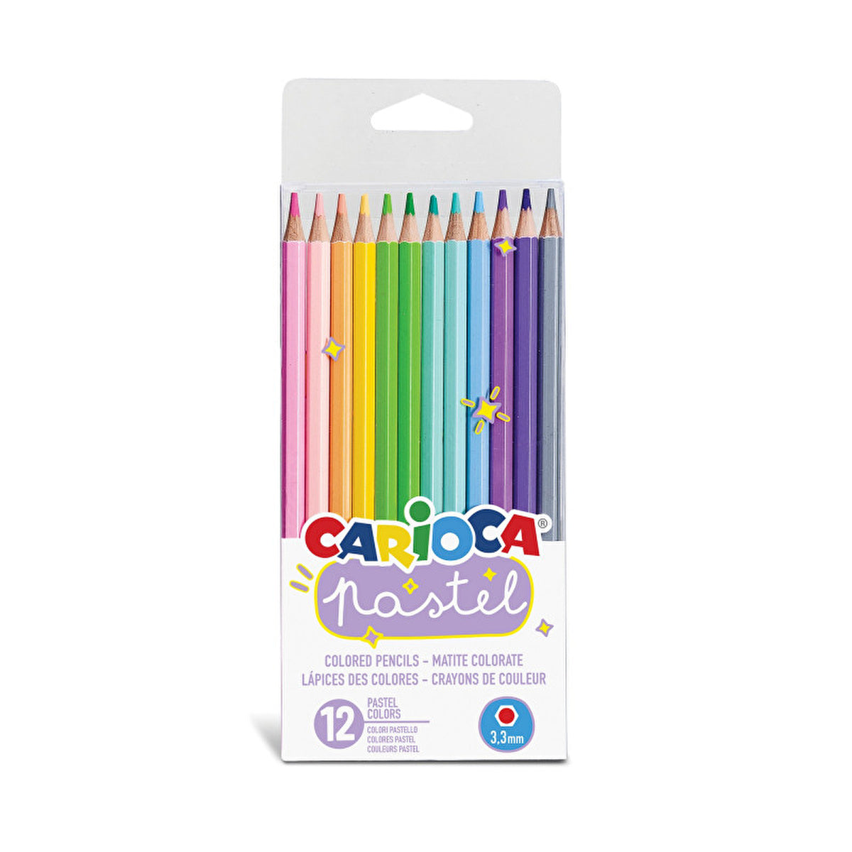 Carioca Pastel Colored Dry Crayon 12 Pack - Non-Toxic | Hexagonal Shape