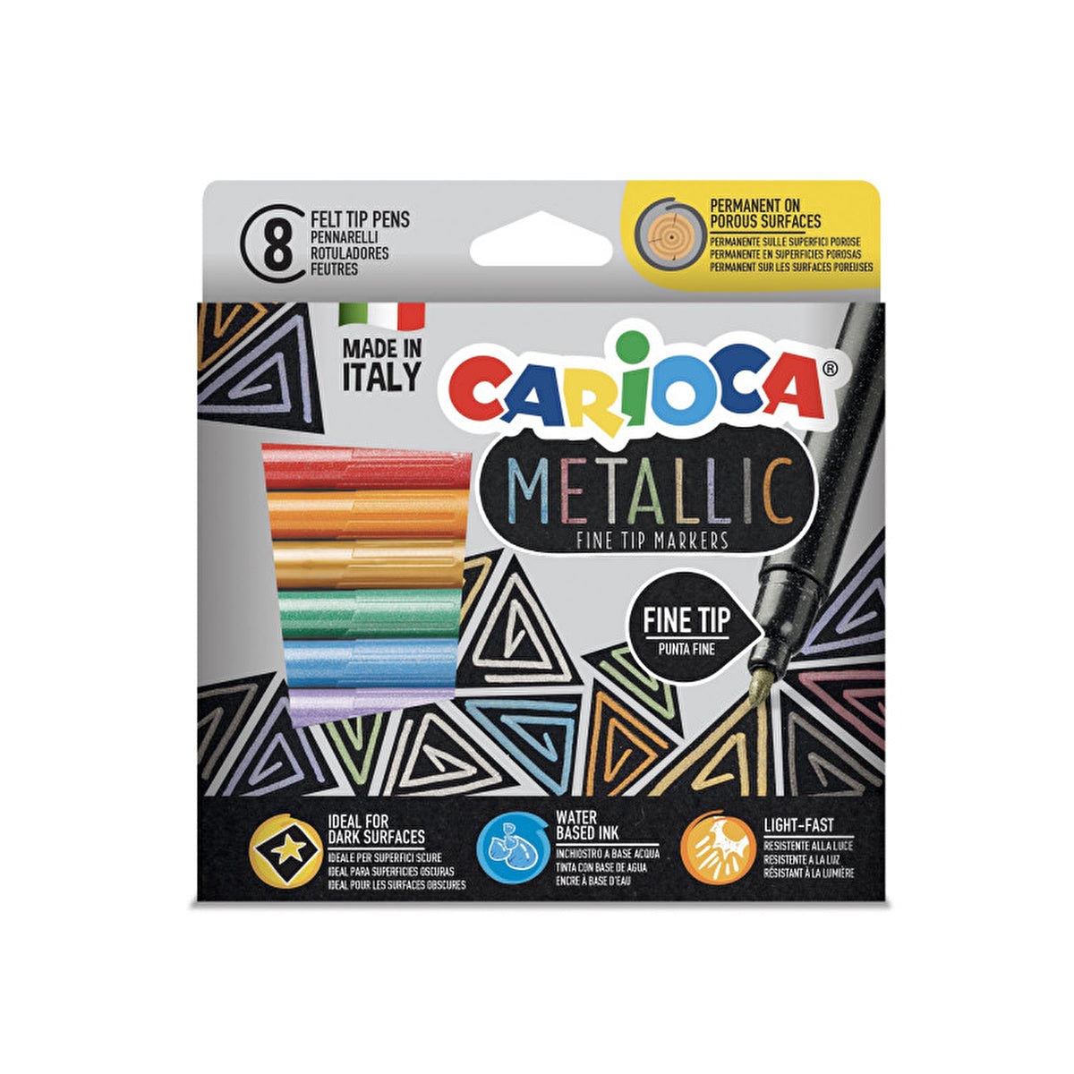 Carioca Metallic Fine Tip Markers 8-Pack - Vibrant Colors