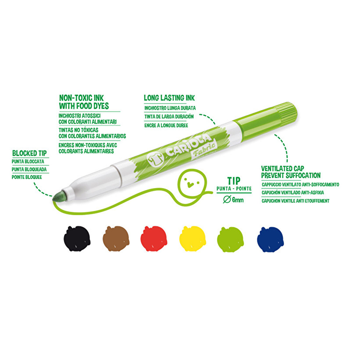 Fabric Markers Maxi 6 Pack - 6mm Tip | Carioca - Image #1