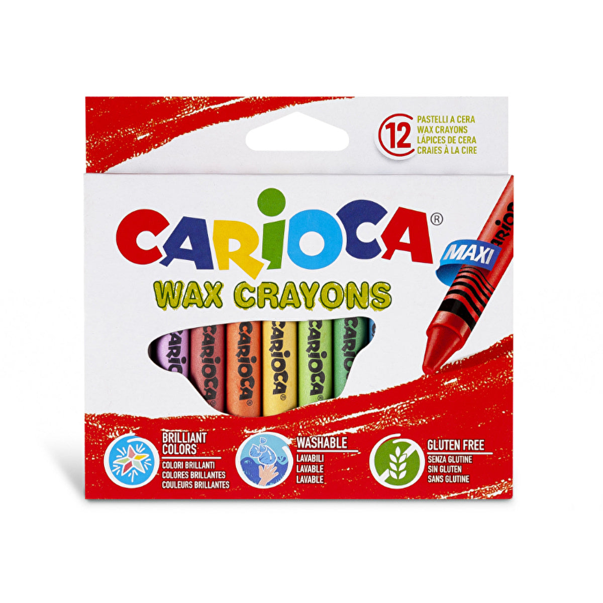 Carioca Wax Maxi Washable Pastel Color Pencils 12-Pack | Vibrant Colors