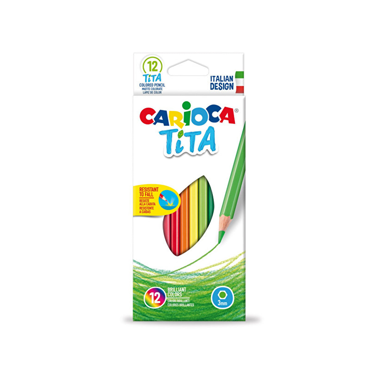 Carioca Tita Dry Coloring Pencils 12-Pack - Hexagonal Body | Bright Colors