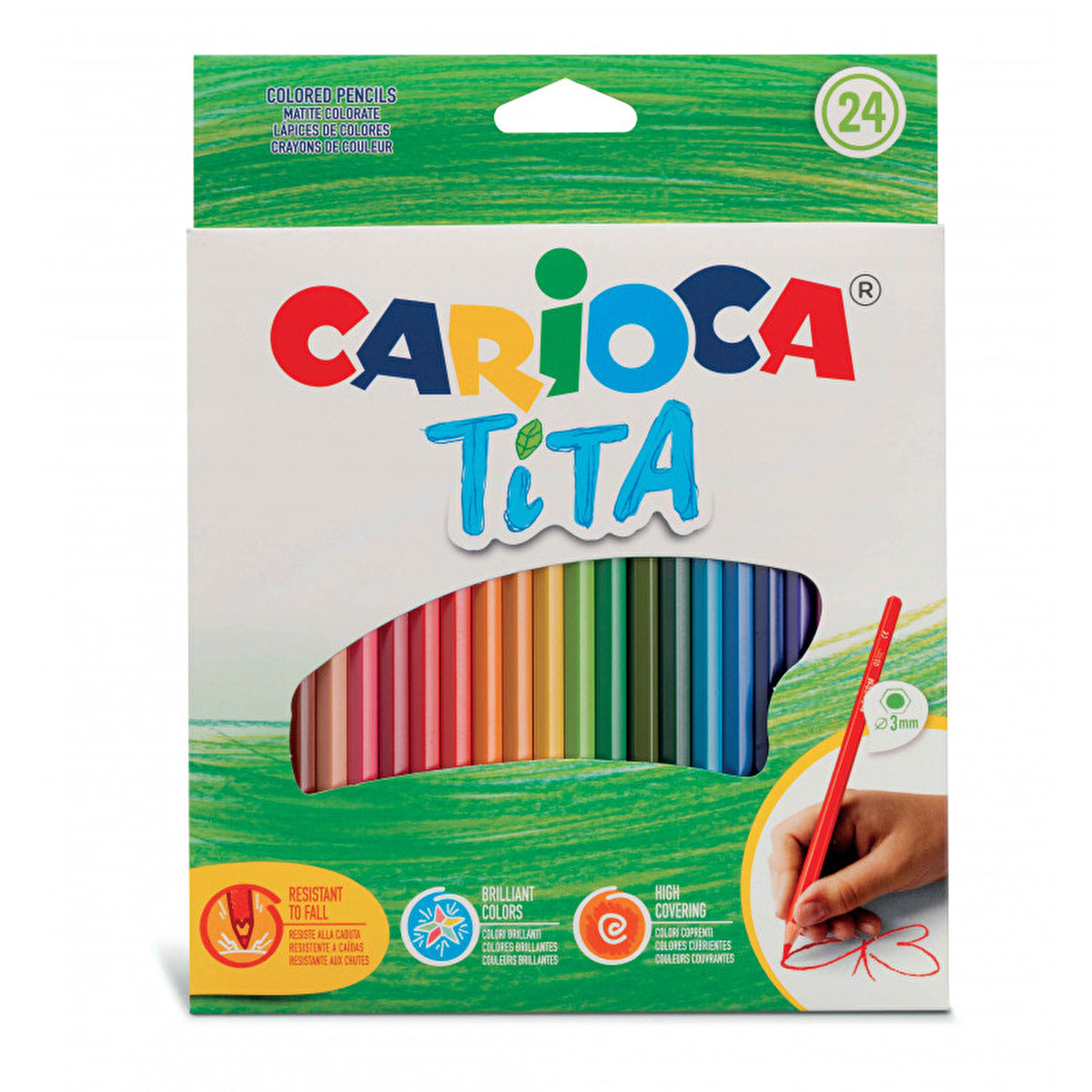 Carioca Tita Dry Color Pencils 24-Pack - Hexagonal Body | Vibrant Colors