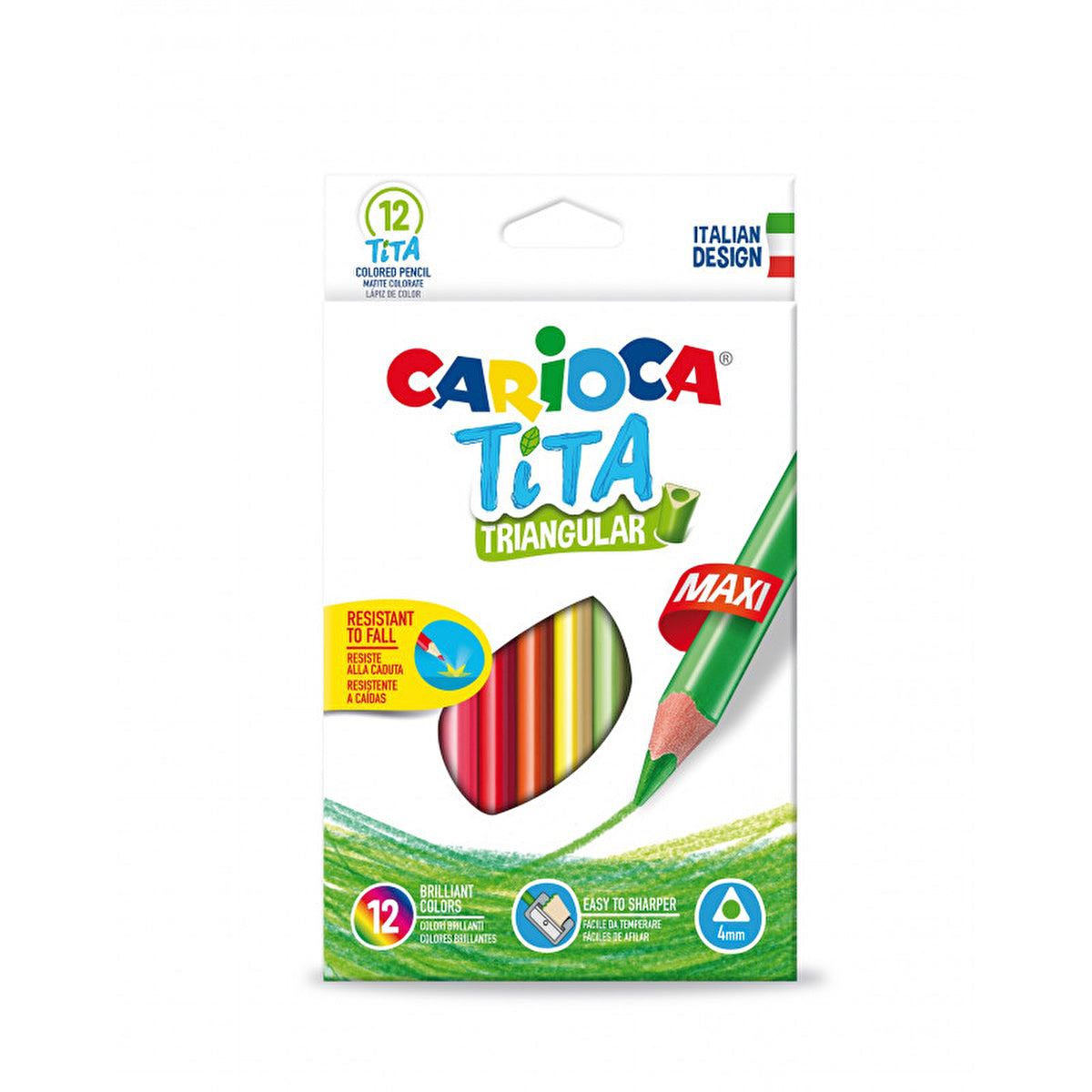 Carioca Tita Maxi Triangle Coloring Pencils - 12 Pack | Vibrant Colors