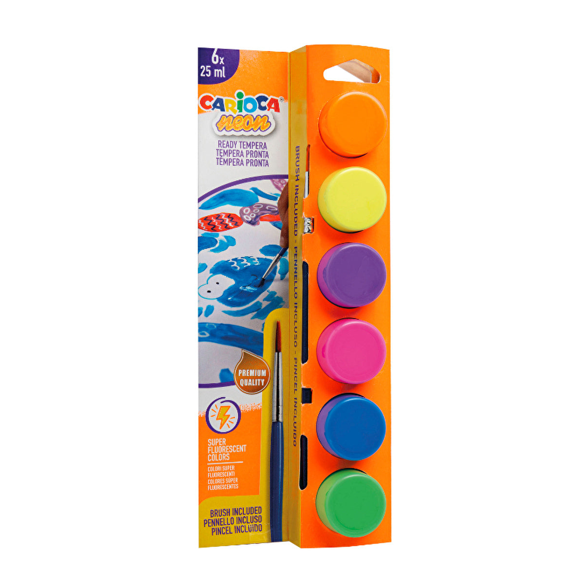 Carioca Fluorescent Tempera Watercolor - 6 Pack | Washable Paint