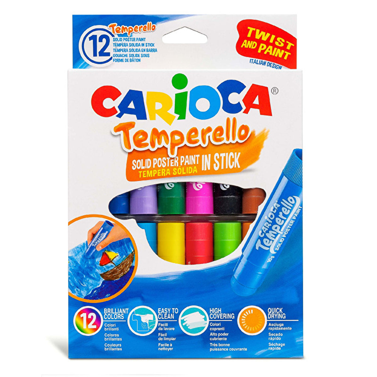 Carioca Temperello Stick Painting Markers 12 Pack - Bright Colors | Easy Application