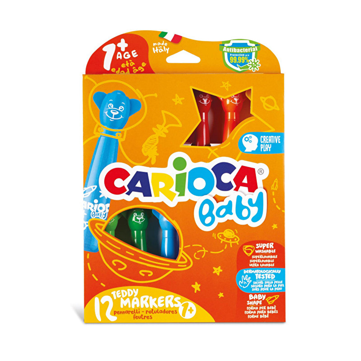 Carioca Teddy Jumbo Washable Markers 12-Pack - Super Safe | 1+ Years - Image #3