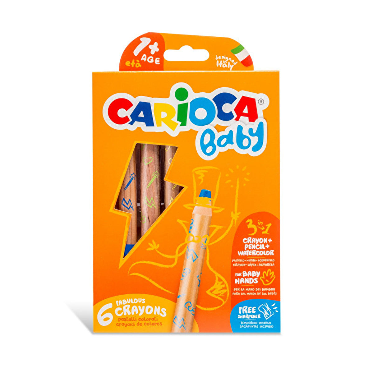 Carioca Jumbo Baby Color Pencils 3 in 1 - 6 Pack | Ages 1+