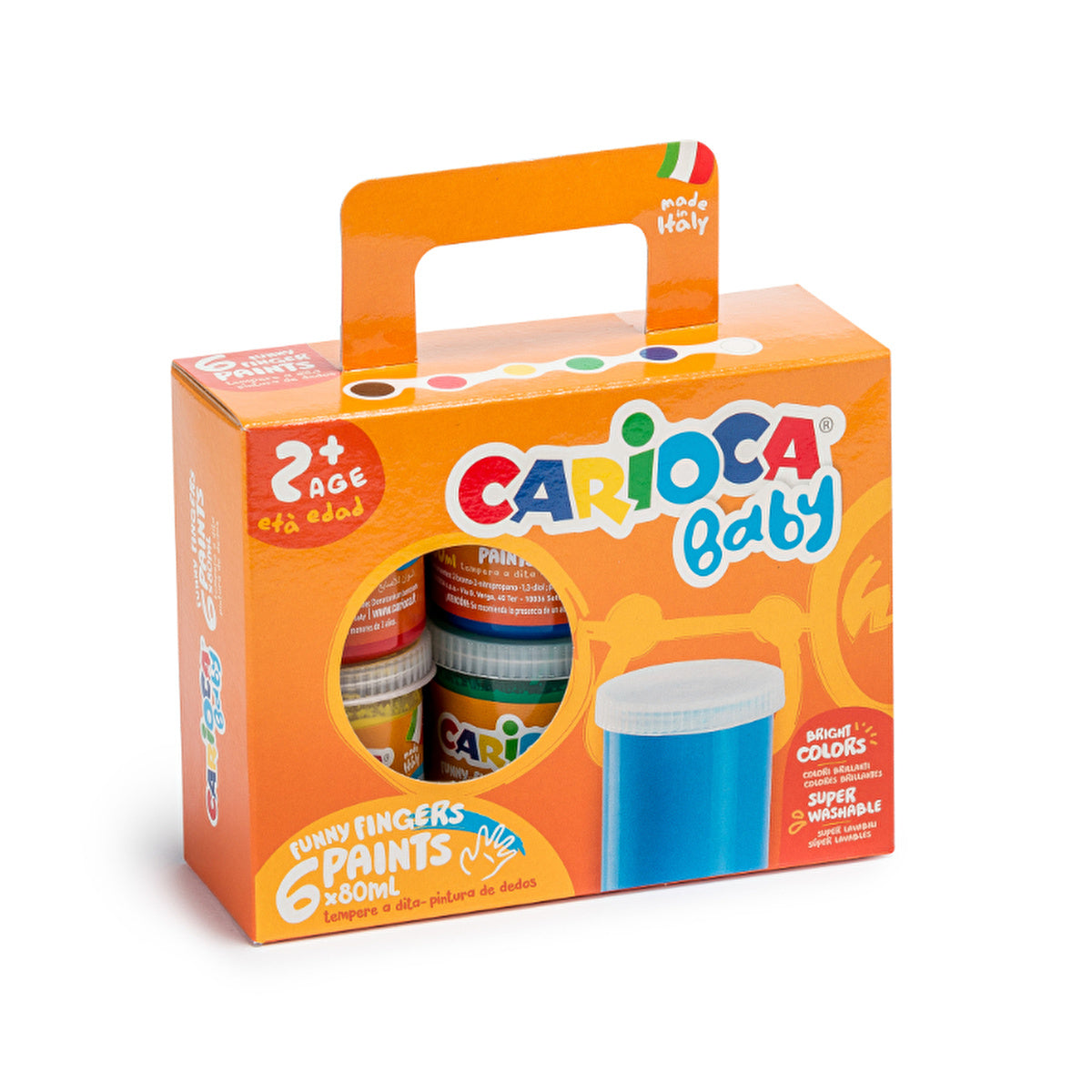 Washable Finger Paint Set 6 Colors - Non-Toxic | Carioca | 80ml Each