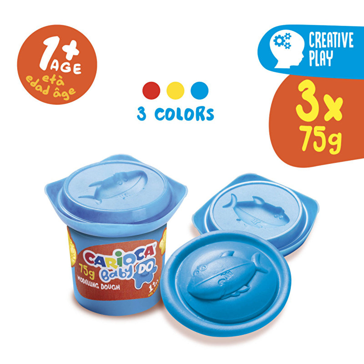 Carioca Play Dough - 3 Colors, 75g Each | For Children Aged 1+ - Image #1