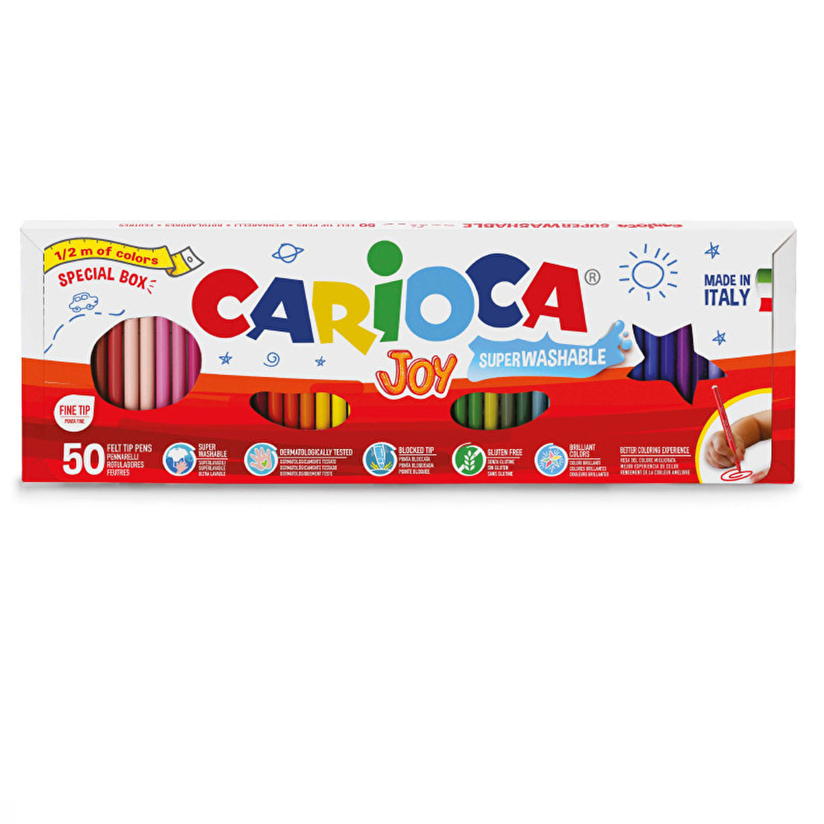 Carioca Joy Super Washable Marker Set 50 Count - Fine Tip | Italy