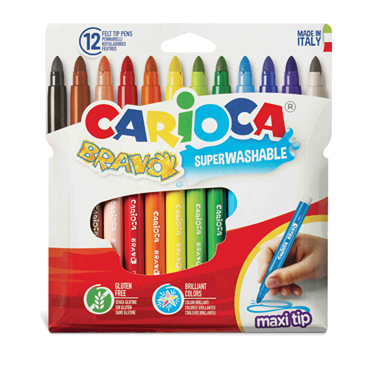 Carioca Bravo Washable Felt Tip Markers 12 Pack - Jumbo Size - Image #1