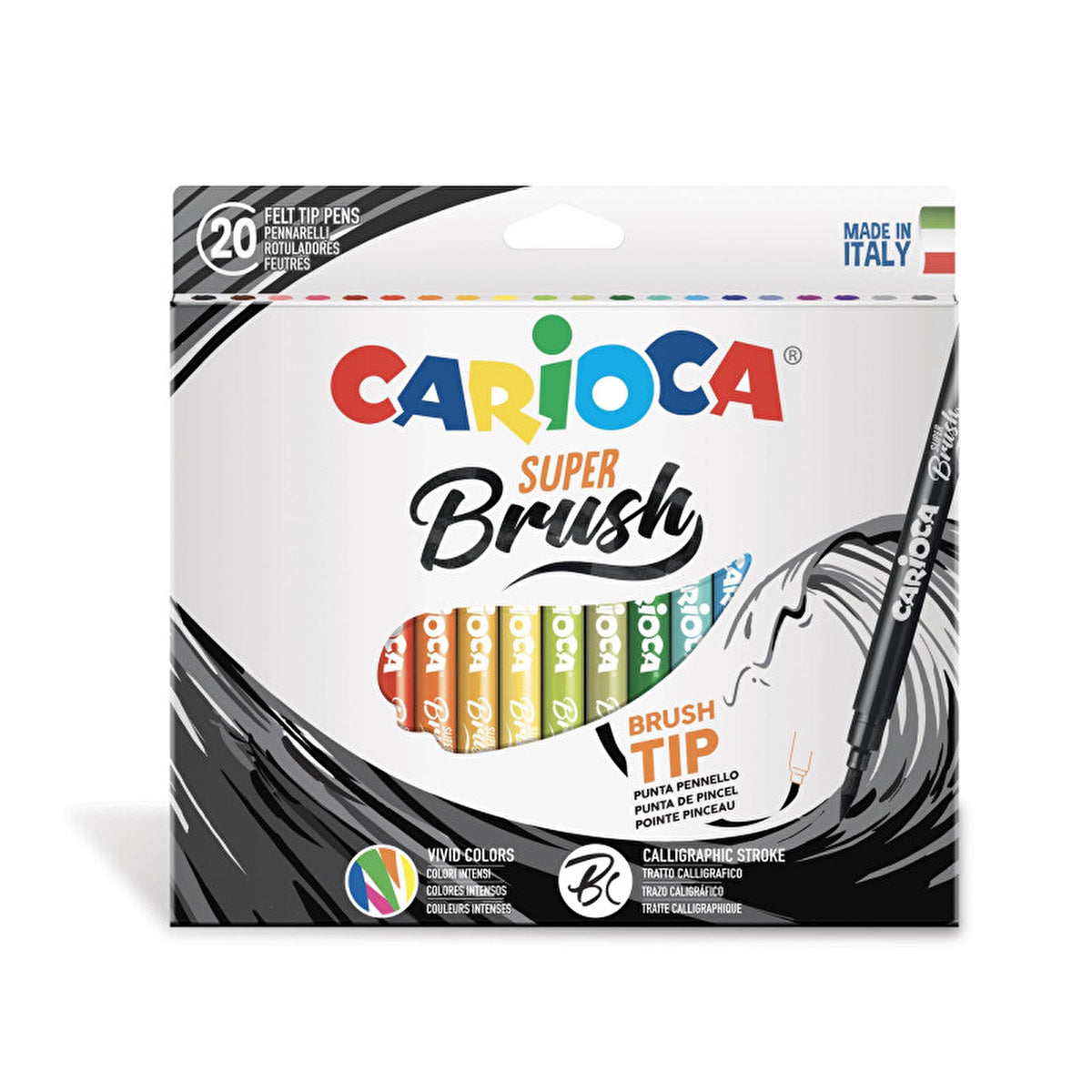 Carioca Super Brush Markers - 20 Pack | Brush Tip, Washable