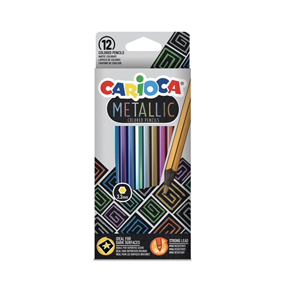 Carioca Metallic Dry Paint Pencils 12-Pack - Hexagonal Colors | Art Supplies