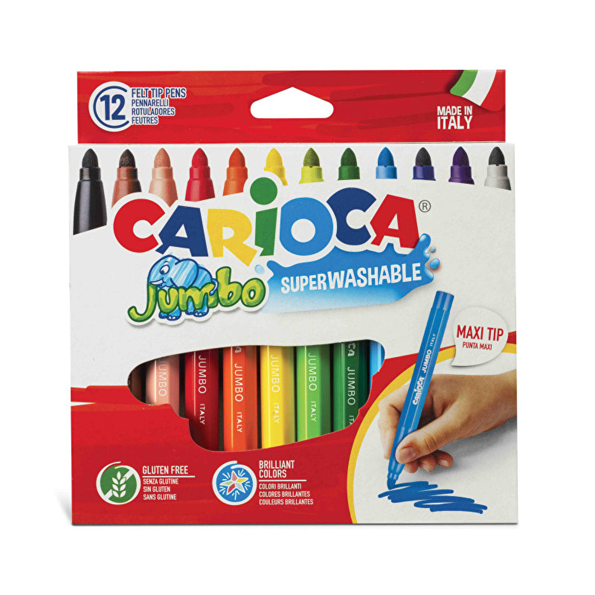 Carioca Jumbo Washable Felt Tip Markers 12 Pack - Super Washable