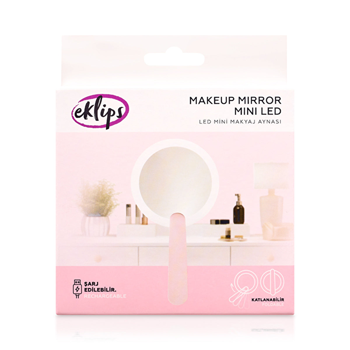 Eklips LED Mini Makeup Mirror Pink - Compact & Rechargeable - Image #2