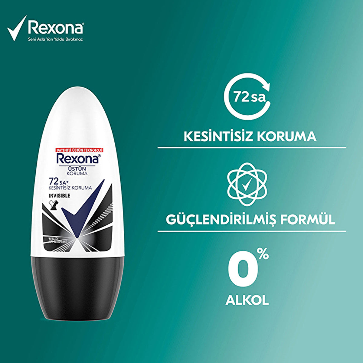 Rexona Invisible Black &amp; White Women Roll-On Deodorant 50ml | 72 Hour Protection