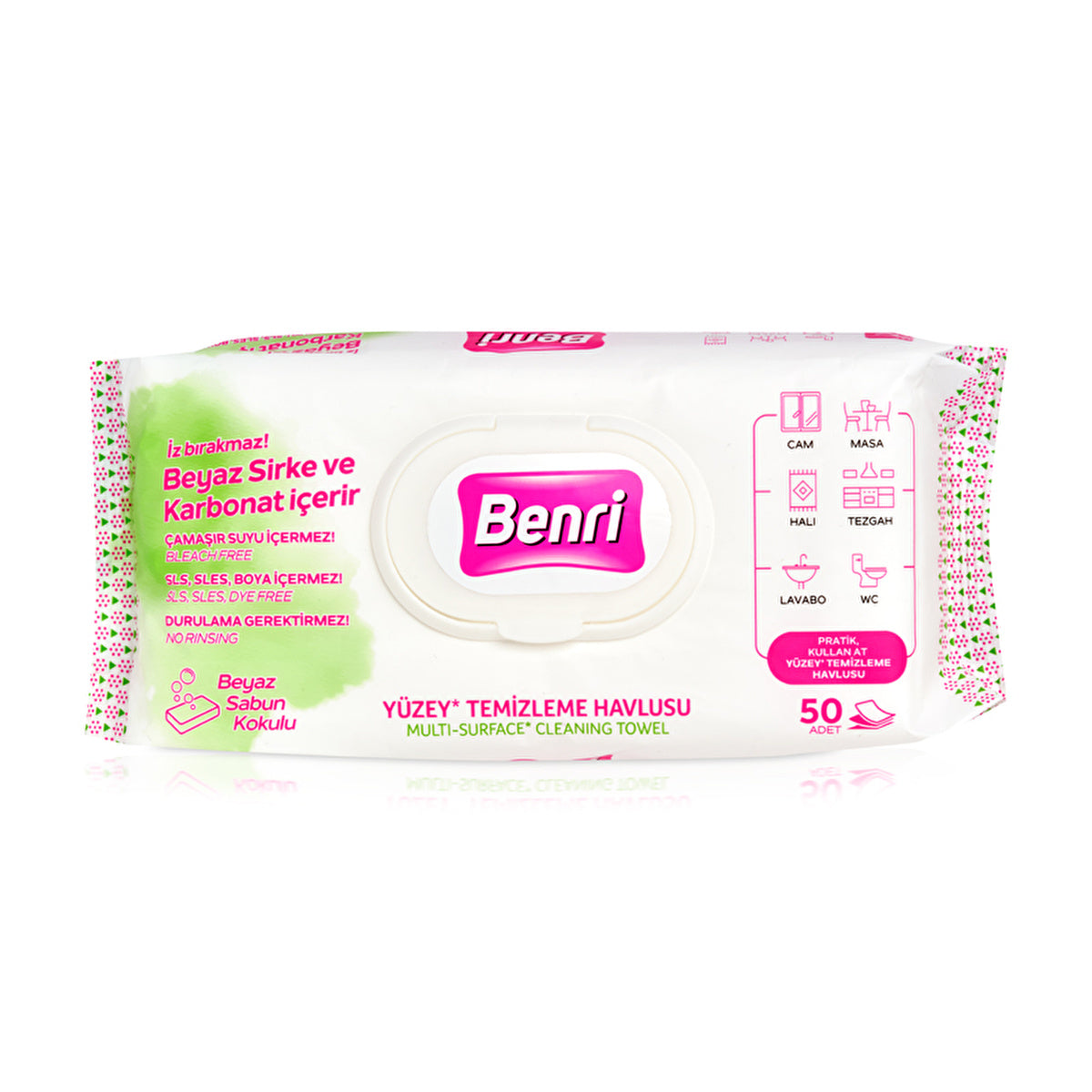Benri Surface Cleaning Wipes 50 Count - Streak-Free Formula | Fresh Scent - Image #1