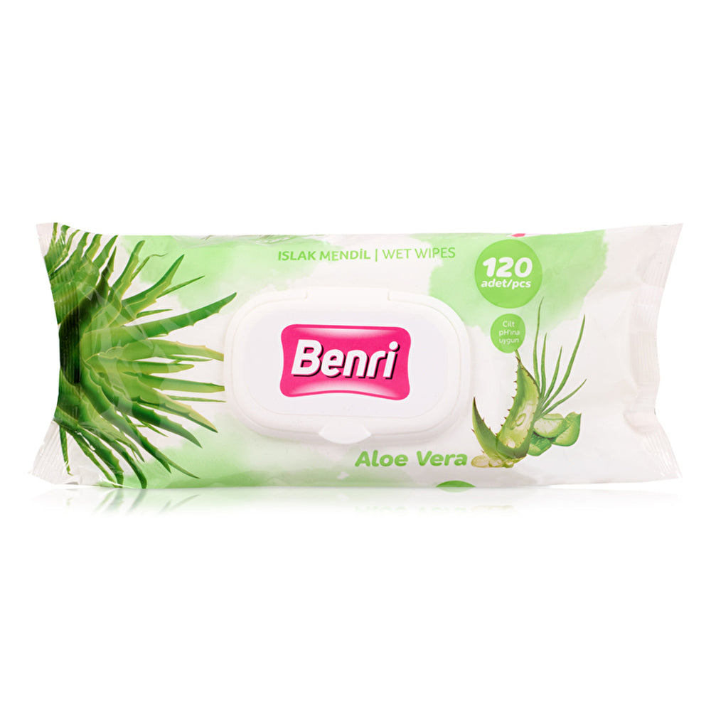 Benri Aloe Vera Wet Wipes 120 Count - Gentle pH Formula | Skin Care - Image #1