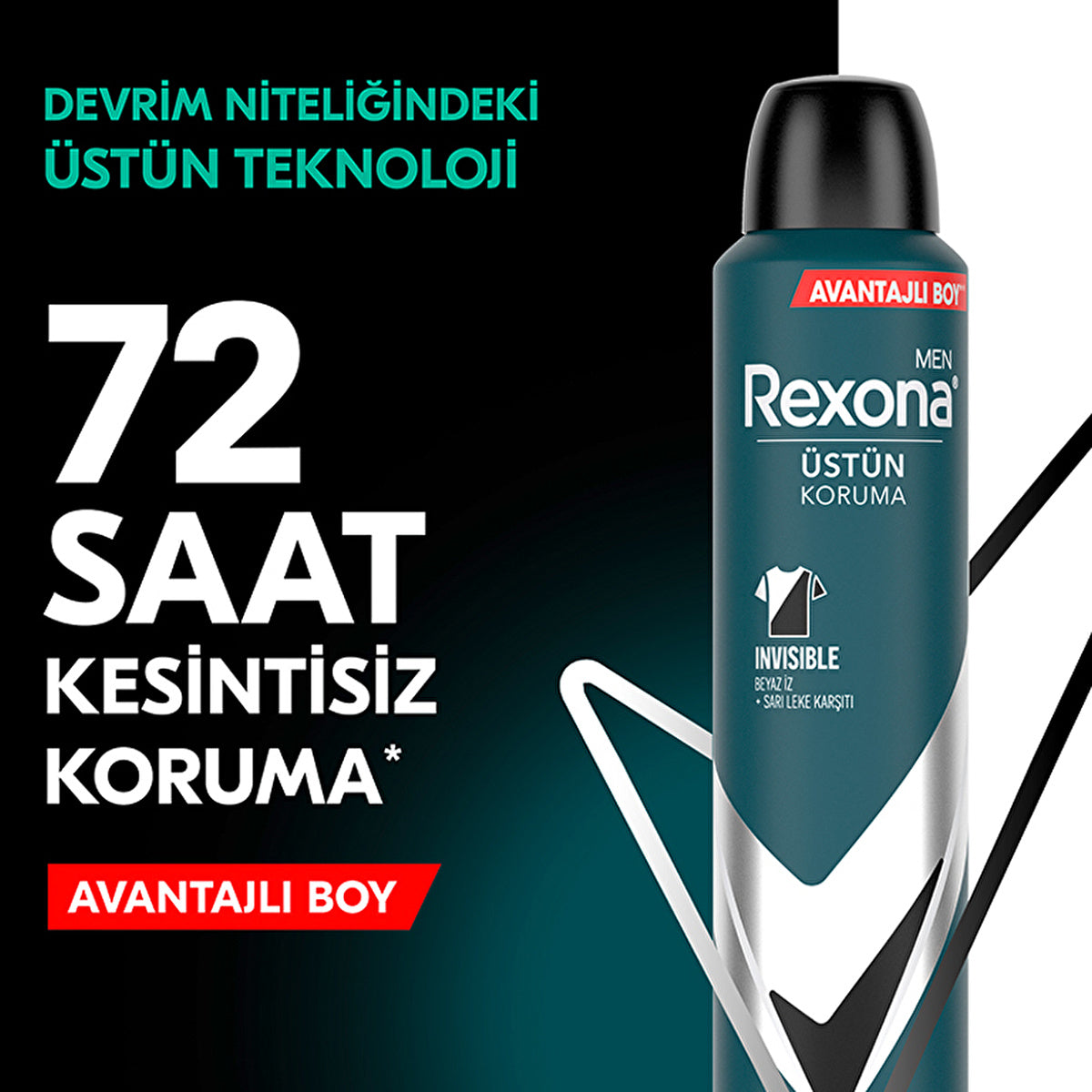 Rexona Men Invisible Black & White Deodorant 200ml - 72-Hour Protection | Spray