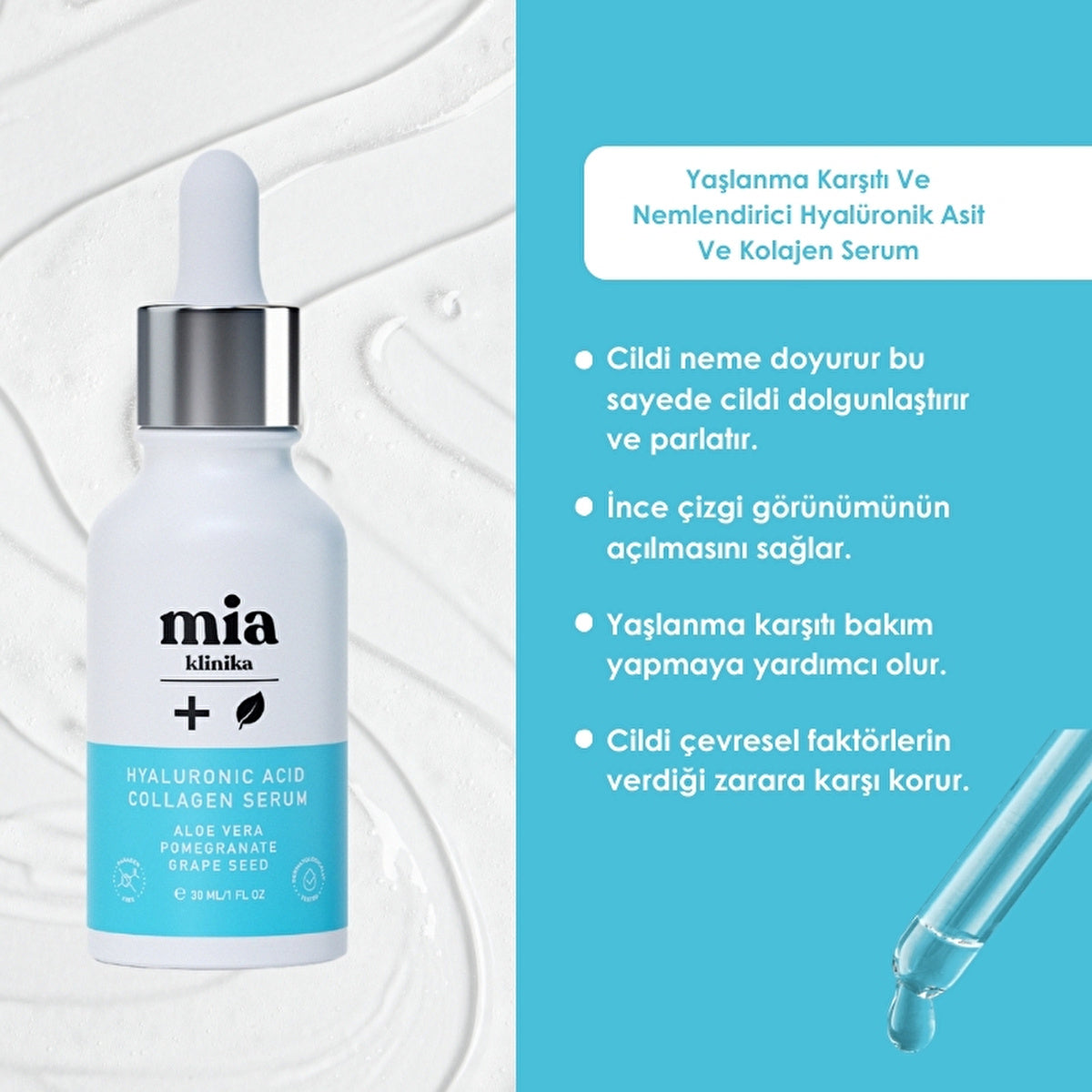 Mia Klinika Hyaluronic Acid & Collagen Serum 30ml - Hydrating Formula | Moisturizer - Image #1