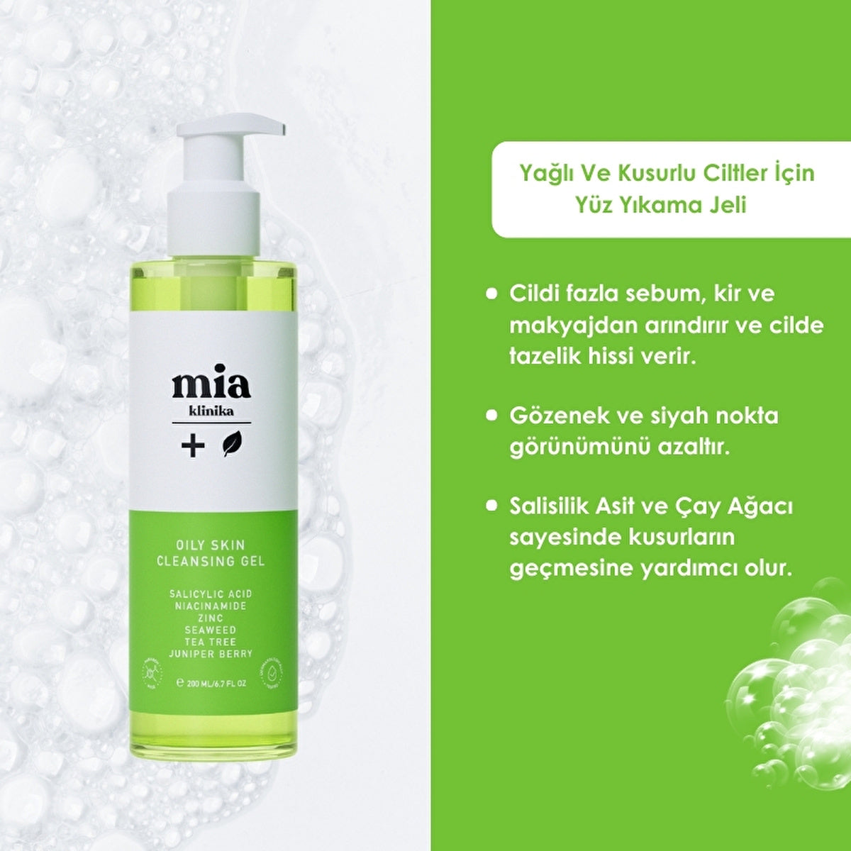 Mia Klinika Facial Cleanser for Oily & Acne Prone Skin 200ml - Gentle Formula