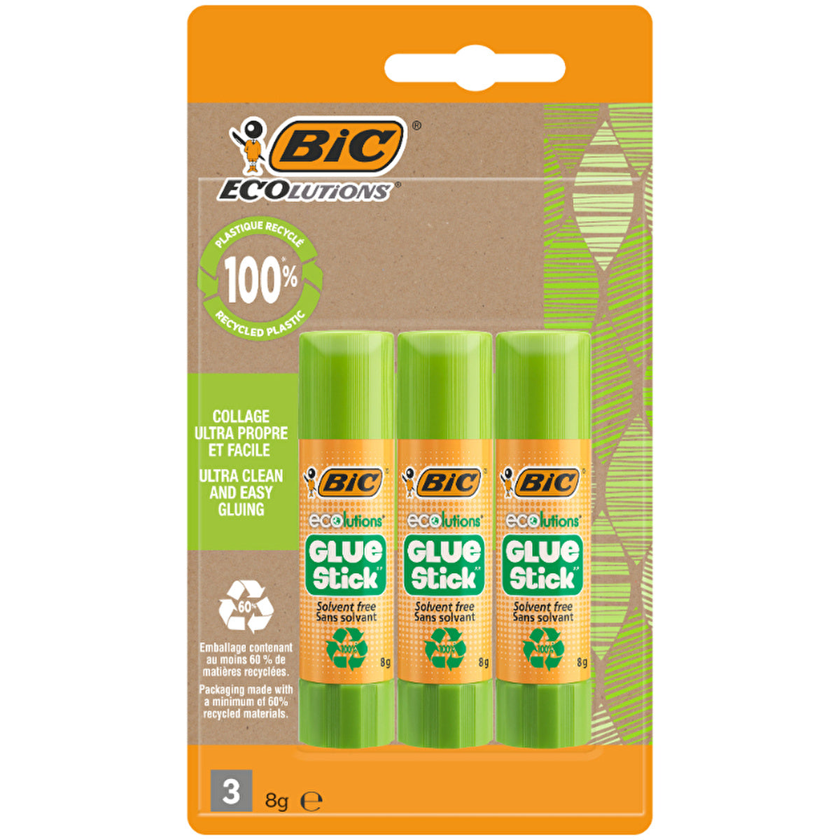 BIC ECOlutions Glue Stick 8g - 3 Pack | Eco-Friendly Adhesive