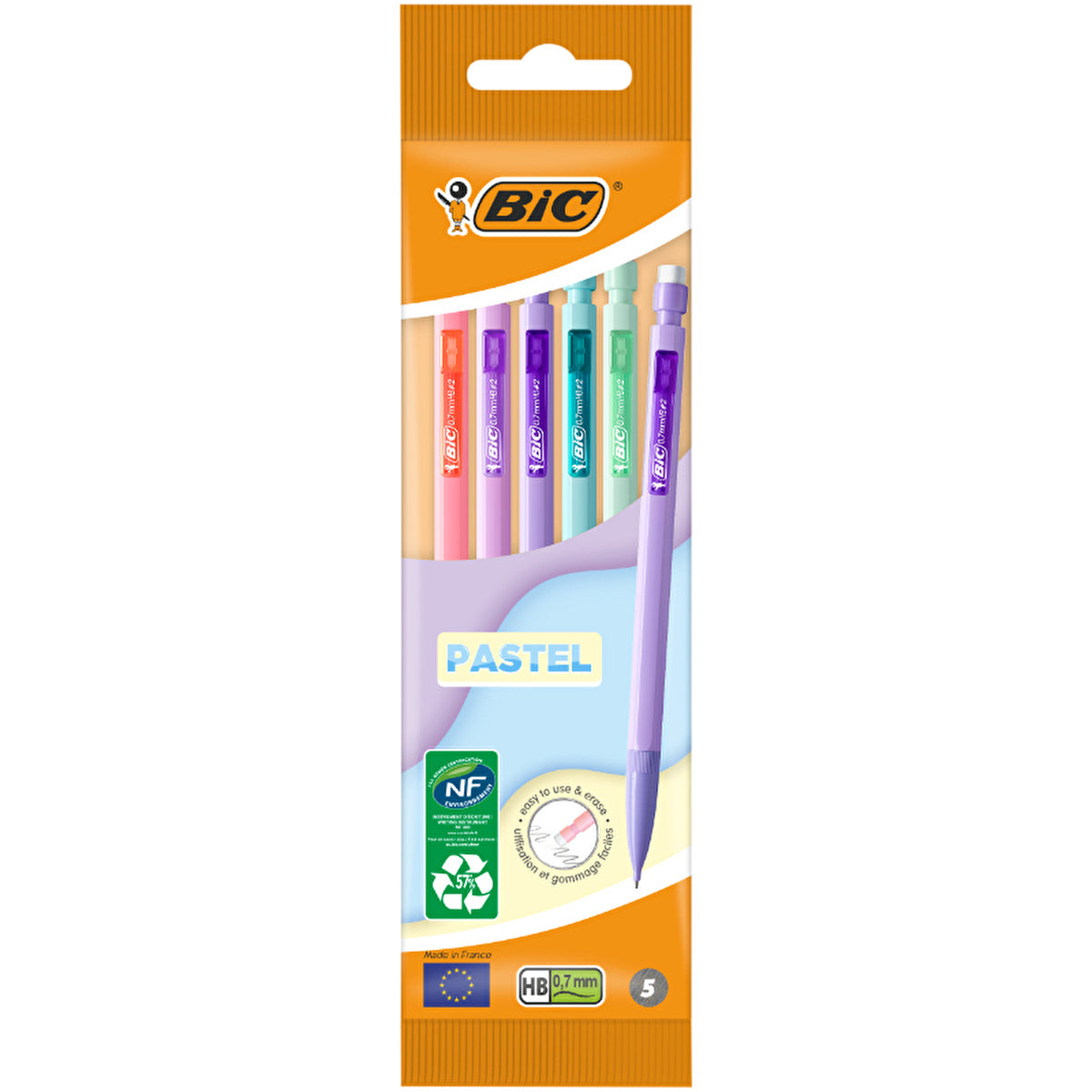 Bic Matic Pastel 0.7 Mechanical Pencils - Set of 5 | Ergonomic Design