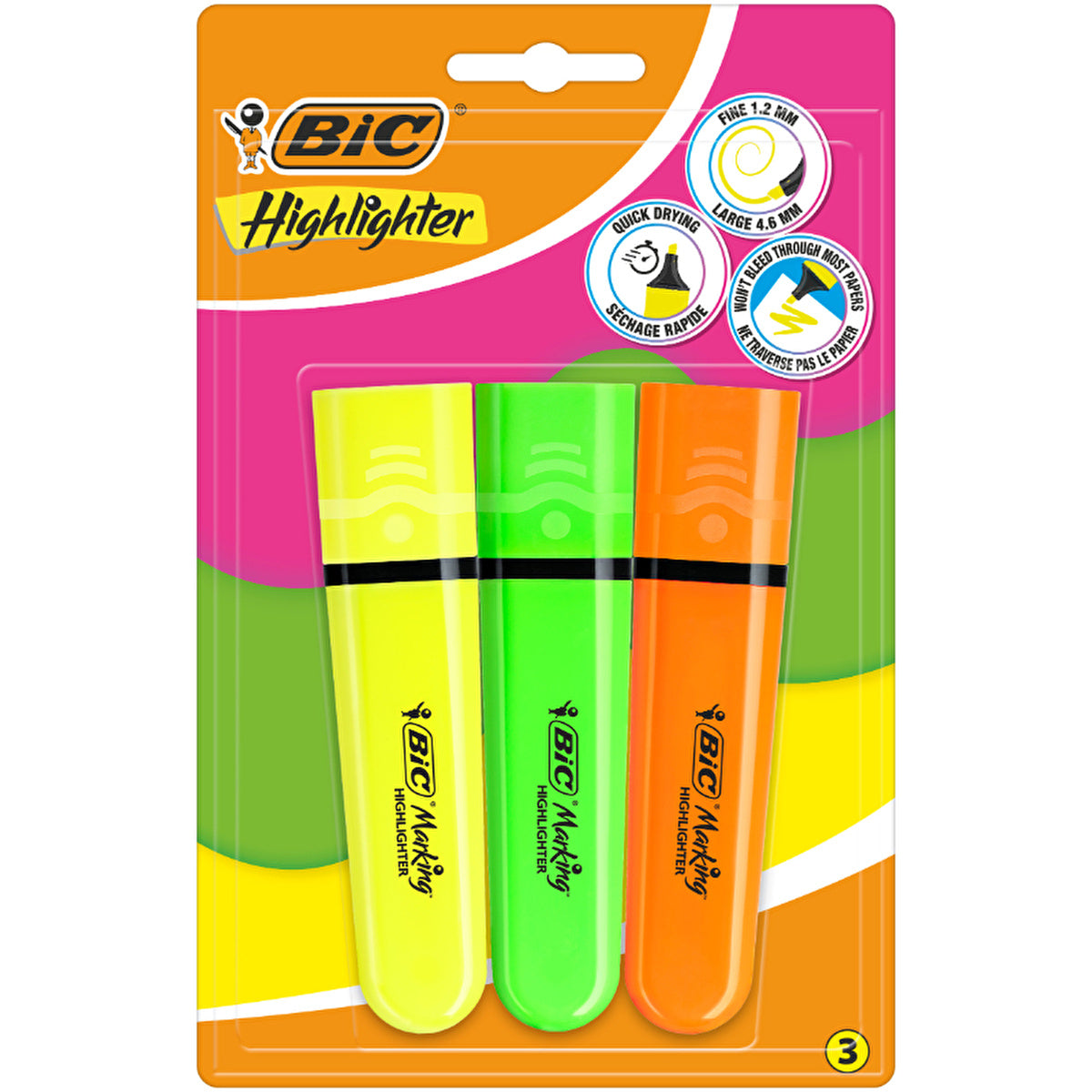 Bic Flat Highlighter Neon Colors - 3 Pack | Durable Markers - Image #1