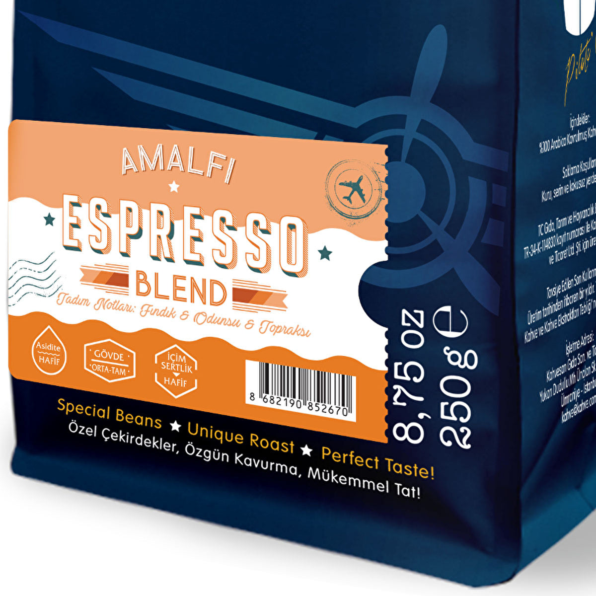 Amalfi Espresso Blend Coffee Beans 250G - Chocolate & Vanilla Notes