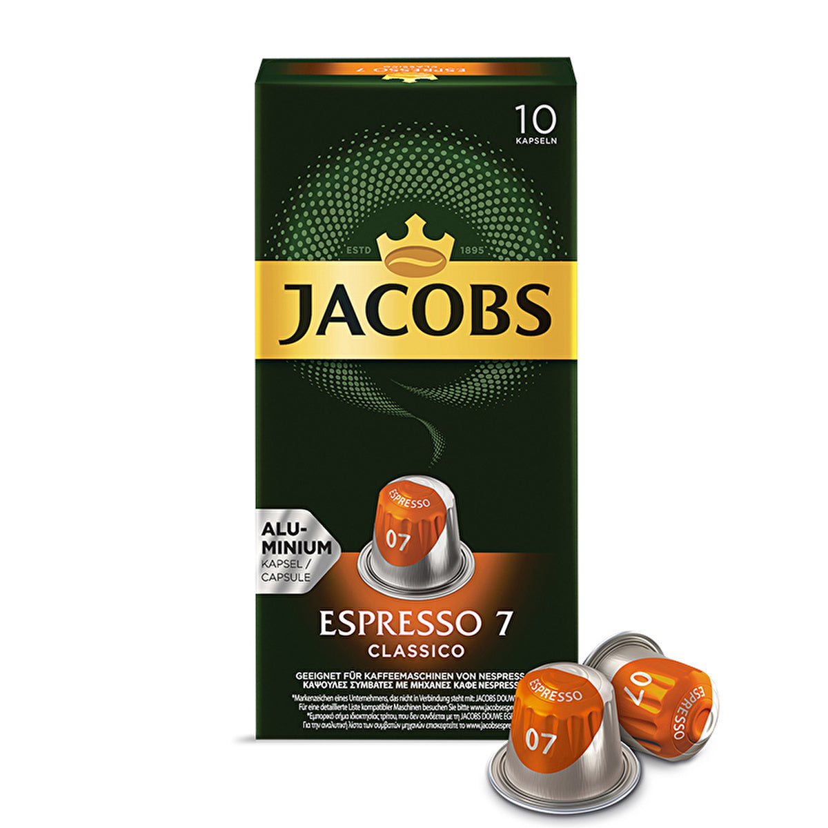 Jacobs Espresso 7 Classico Coffee Pods - Balanced Flavor | 10 Capsules