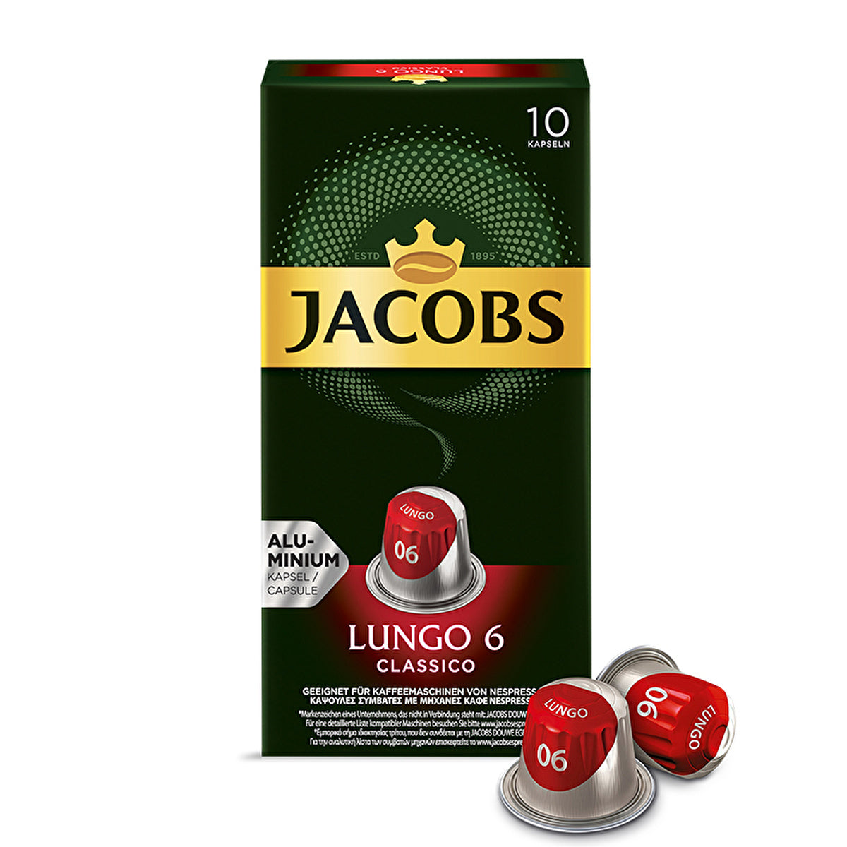 Jacobs Lungo 6 Classic Coffee Pods - Smooth & Spicy | Espresso Capsules