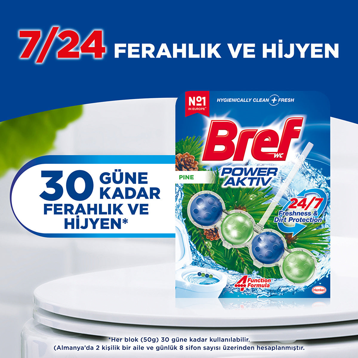 Bref Power Aktiv Pine Toilet Block - Single | Long-Lasting Freshness - Image 