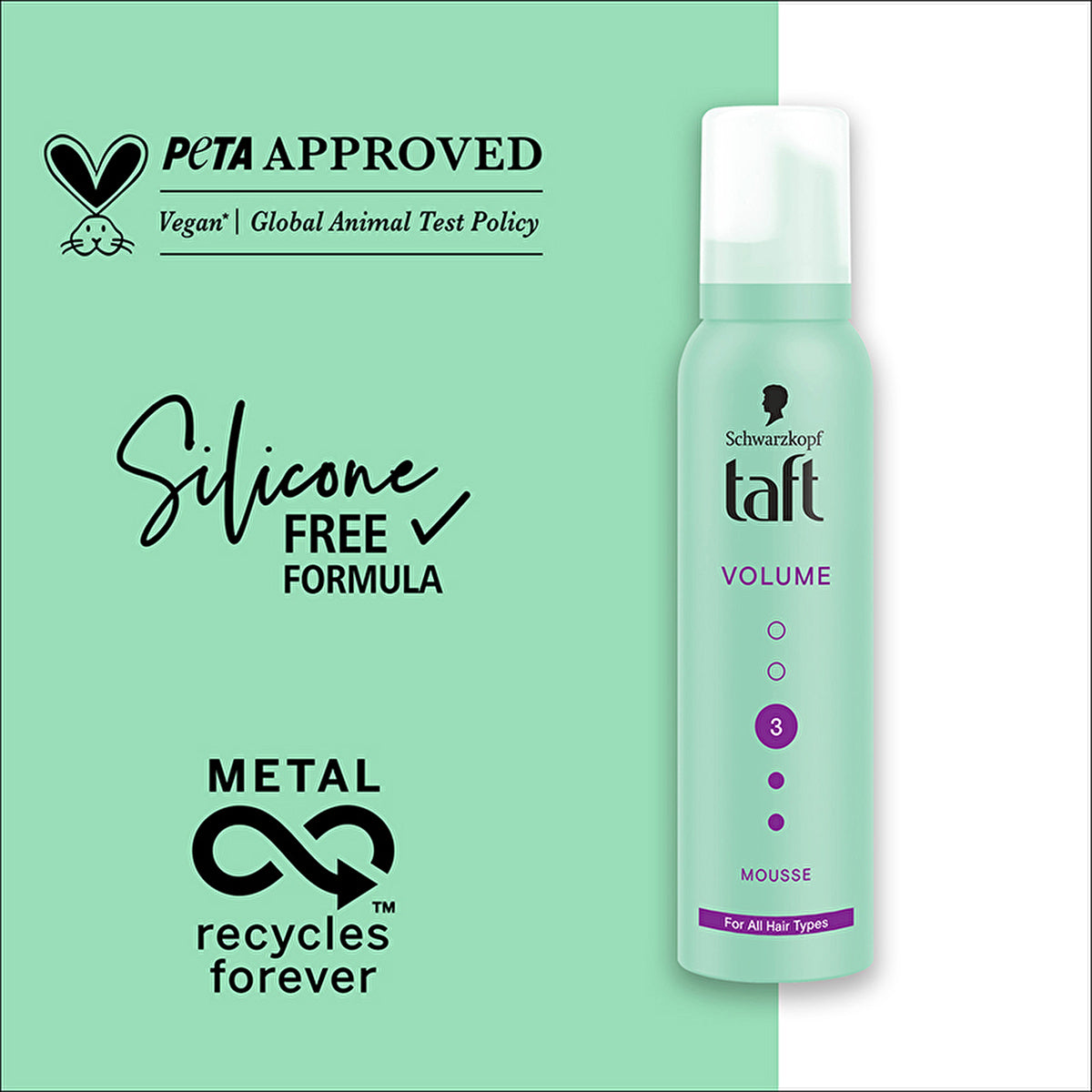 Taft Volume Hair Mousse 150ml - Collagen Infused | Strong Hold